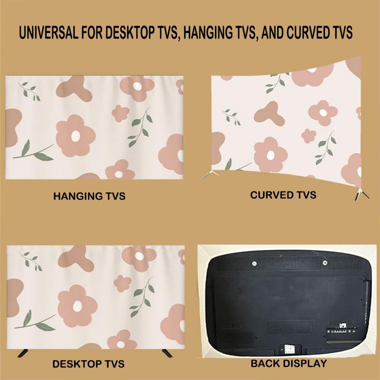 Mateju TV Housse Anti-Poussière, 32-85 Pouces Housse de Télévision en Tissu Élastique, Housse de Protection de L'écran pour TV à Beige Moderne Couverture TV (56-65pouces,Géométrie)