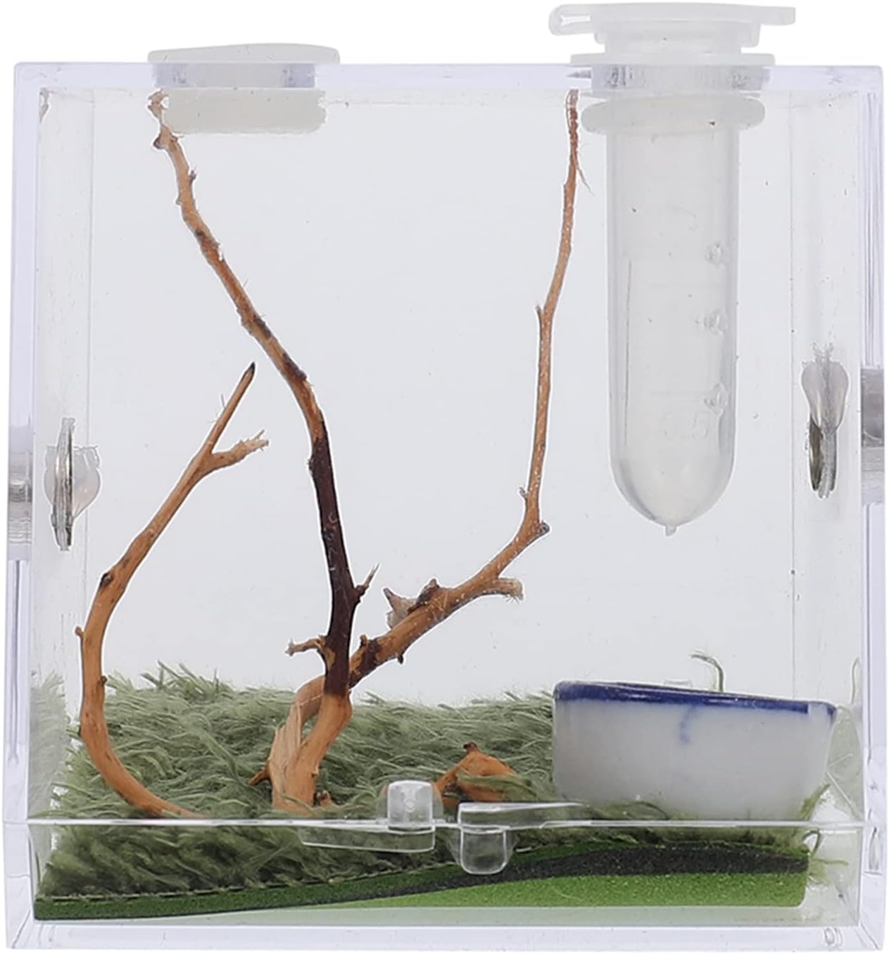 Caja de hábitat de araña, alta transparencia de araña hábitat de salto de araña jaula de acrílico con pinzas cuentagotas para tarántula, escorpión, serpiente, geckos, lagartijas, geckos,