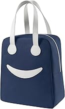 Lazer Accessories Large Insulated Lunch Bag – PU Leather Handles, Smiley Tiffin Tote for Hot & Cold Storage, Ideal for Office, Travel, School, Picnic | for Men, Women, Boys & Girls | Navy Blue