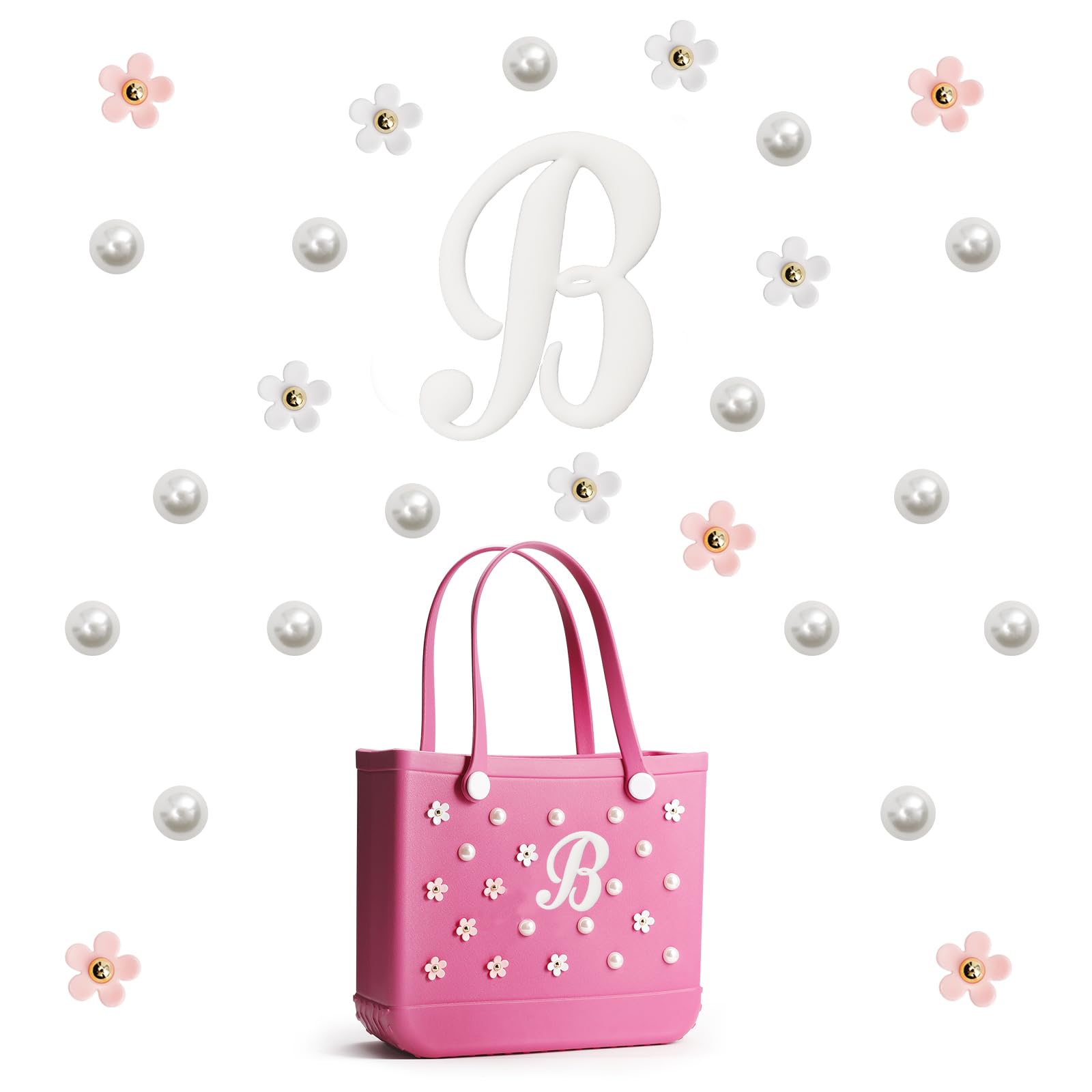 SANUIU Flower Letter Charms Accessories for Rubber Bag, Cute Decorative Alphabet for Totes Bag Original All Models, Insert Daisy Flower for Rubber