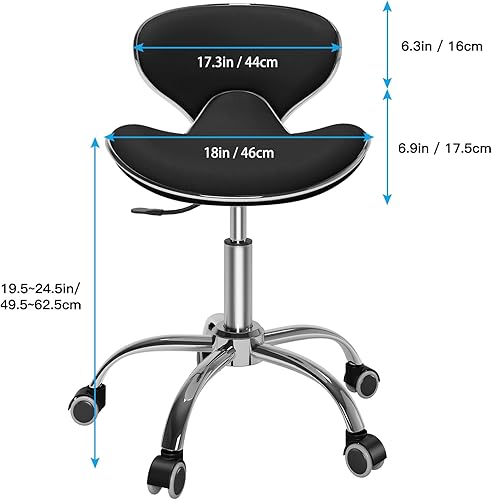 Miniatura 2 de SALONFACTORY Taburete enrollable ajustable multiusos con respaldo, silla de spa de dibujo, silla de tatuaje para salón médico, con ruedas giratorias