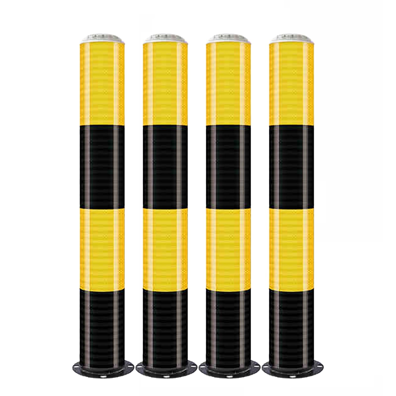 SGKOMN Heavy-Duty Steel Bollards - Reflective Safety Parking Posts with Anchor Bolts, High Visibility Security Barriers, Perfect for Traffic Control, 4pcs-Yellow