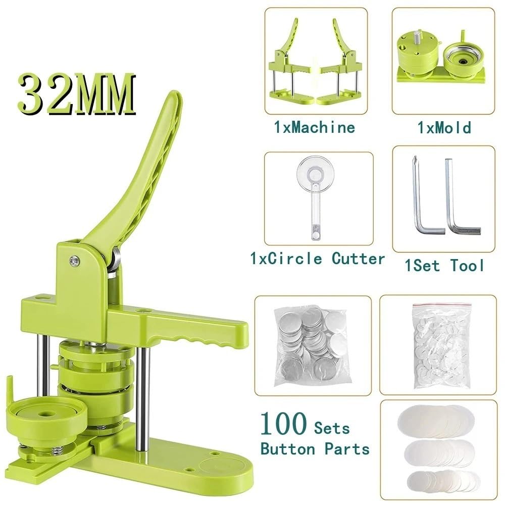 Set di Macchine for la Produzione di Badge con Spille da 25-32 mm, Kit di Macchine for la creazione di Bottoni con 100 Pezzi(32mm)