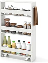 COSYWAY Kitchen Storage Cart, Shelf with Side Handle and Wheels, Space-Saving Trolley with 3 Narrow Shelves, 47.5 x 13 x 80.5 cm (White+White)