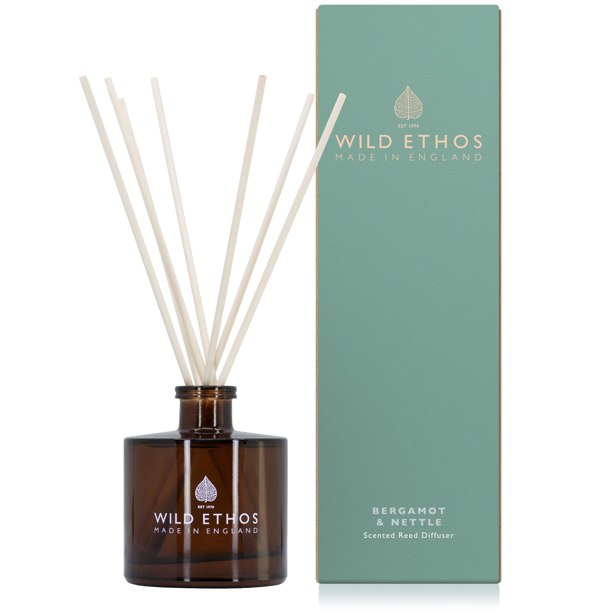 Ethos Candles Green Wild Ethos Scented Reed Diffuser - Select Your Scent - Blended Natural Essential Oils - Lasts 16 Weeks - Make In The Uk (Bergamot & Nettle)