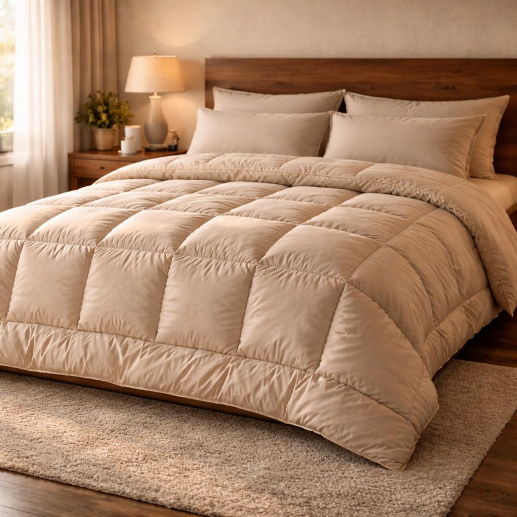 Metropolis Double Comforter 350 GSM Winter Quilt for 5°C–20°C | Soft & Warm Rajai/Duvet for Double Bed 90 x 100 Inches | All-Season Cozy Comforter - Beige Color-image-0