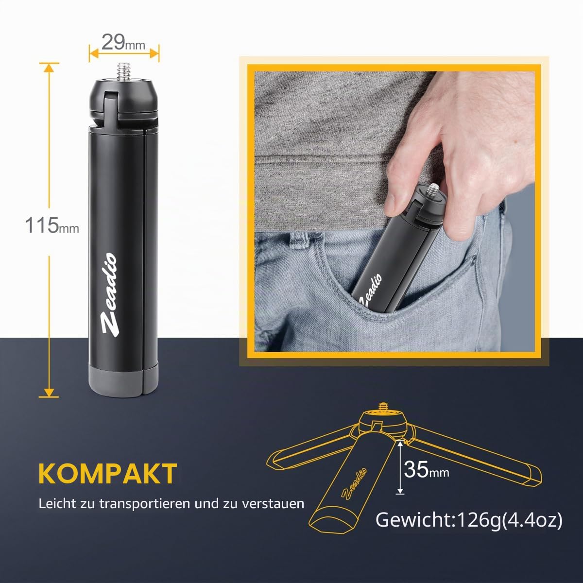 Zeadio Metallischer Mini-Stativ, kompakter Tischstativ für Smooth 4, Osmo Mobile, Vimble 2, Gimbal Griff Stabilisator und alle Kameras