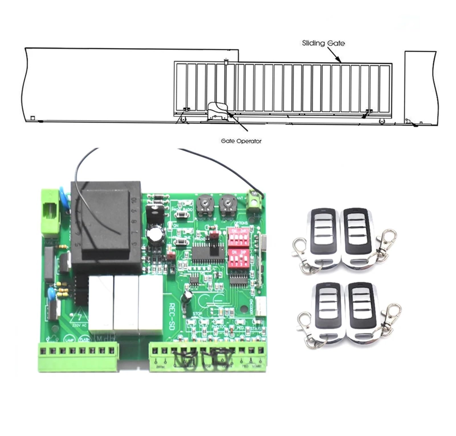 Zamienna płytka PCB obwodu sterującego dla silnika bramy przesuwnej Płyta Karta elektroniczna otwieracza Model AC dla fabryk, szkół(Kit 1)