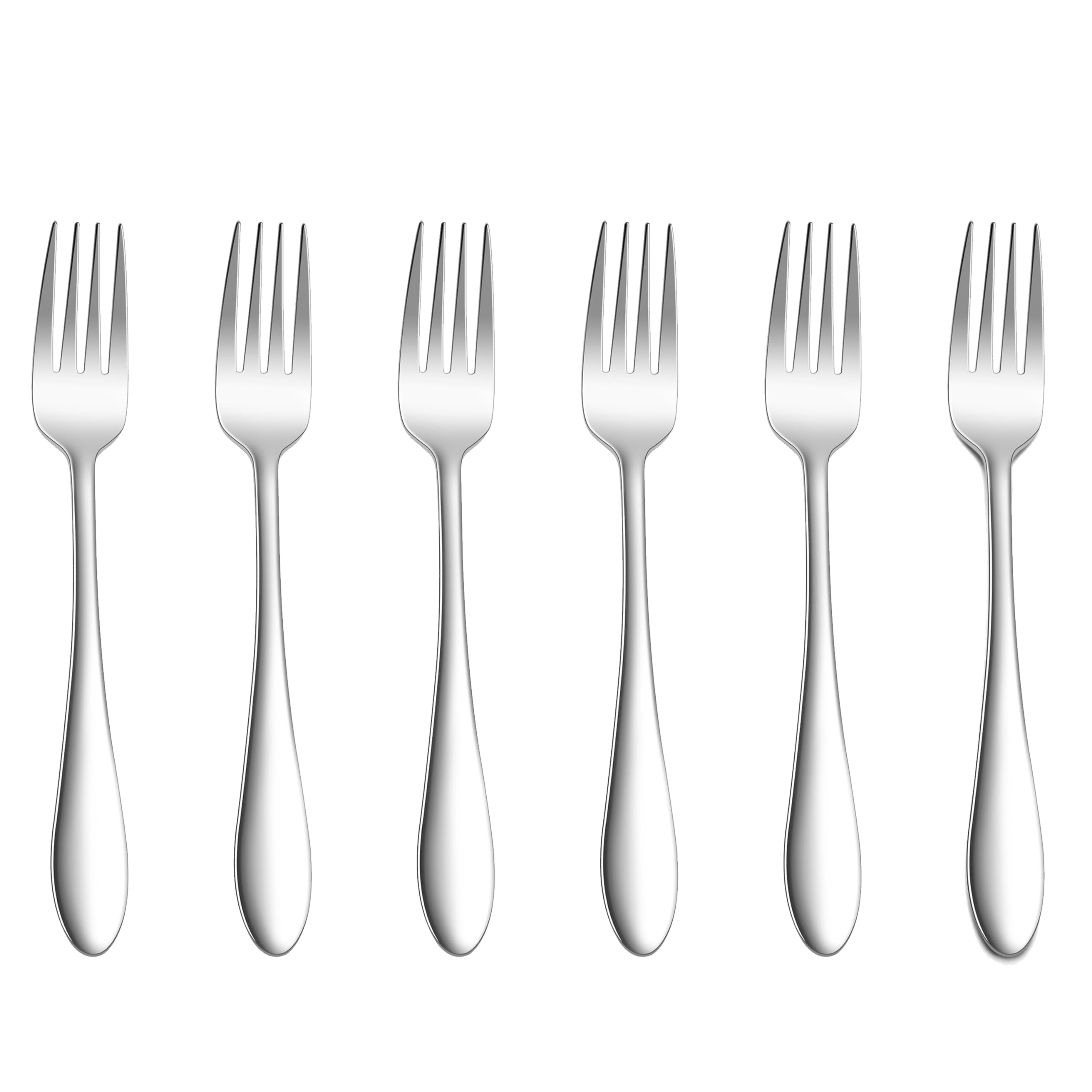 Herogo Fork Set of 6, Stainless Steel Dinner Fork Set, Table Fork with Polished Curved Handle, Ideal for Home Hotel