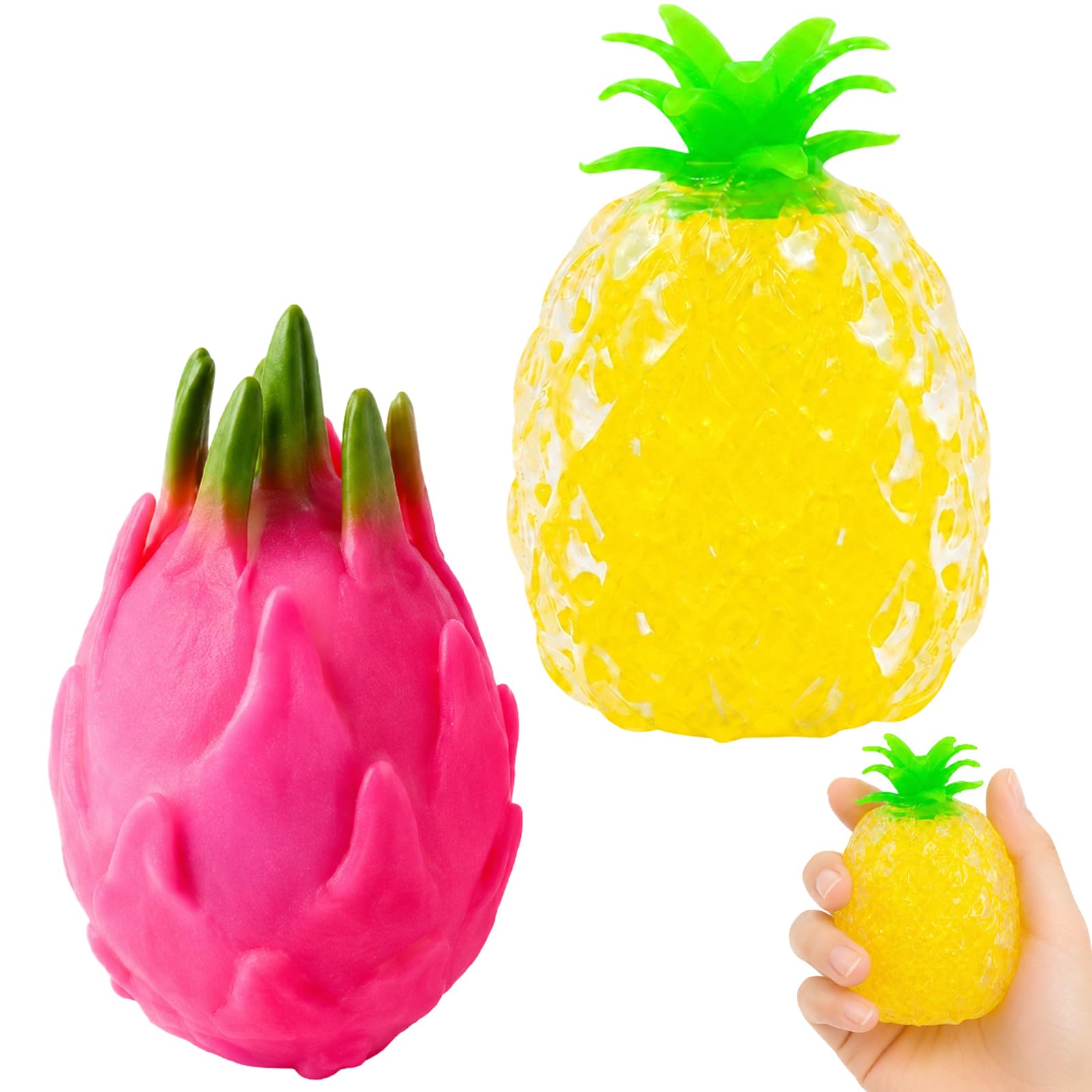 2PCS Dragon fruit Squishy And Pineapple Squishy, Fits Perfectly In Study Sessions For Maintaining Mental Clarityportable Senso For Adult, Set With Realistic Fruit Designs ﻿