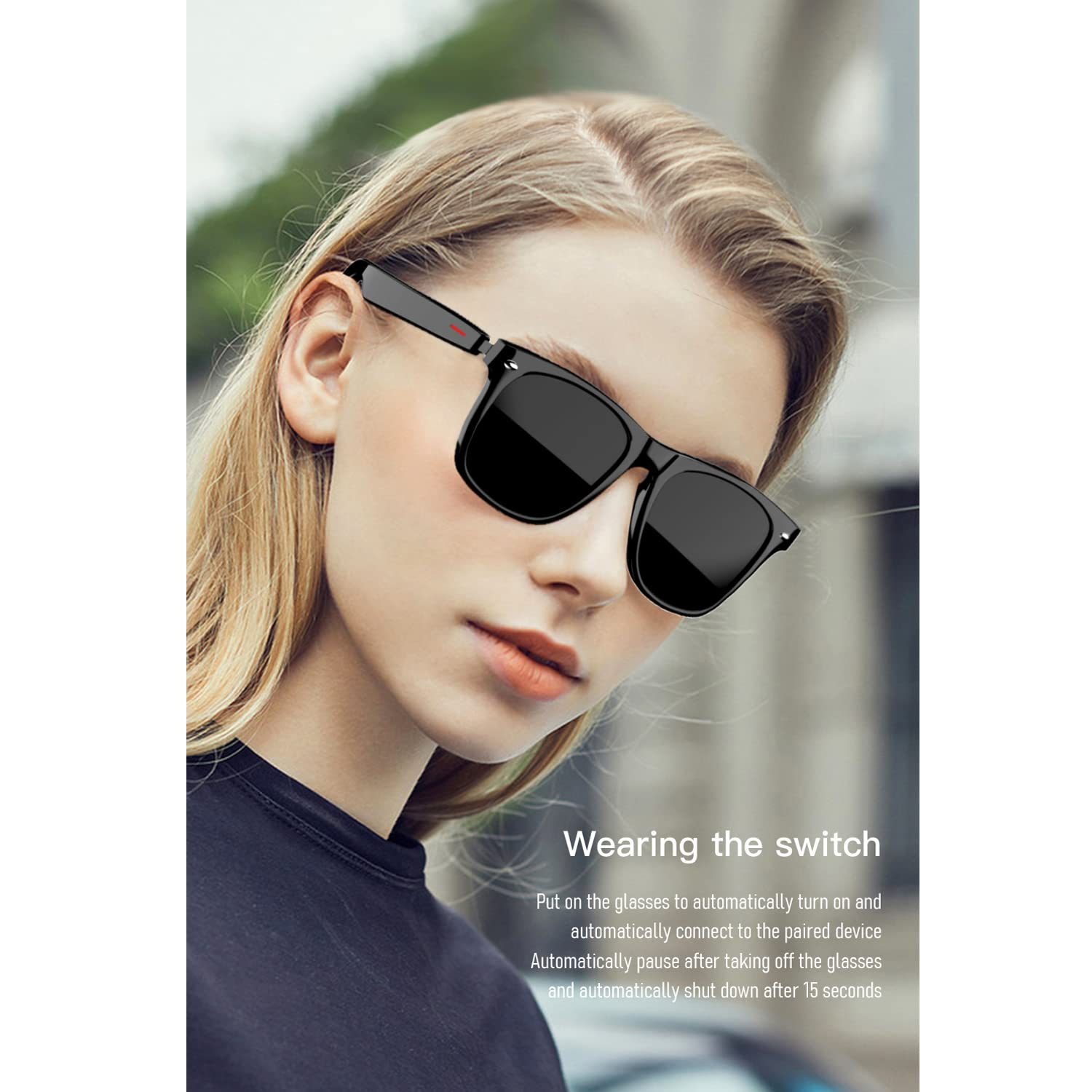 JZ TWS Smart Glasses Lunettes Intelligentes - Auto On/Off - Compatible Voice Assistant - Volume Control - Selfie - Open Ear Audio for Smart Device with Bluetooth