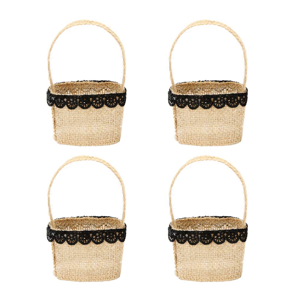 Amosfun 4Pcs Burlap Wedding Flower Girl Basket with Bowknot for Vintage Rustic Wedding Ceremony