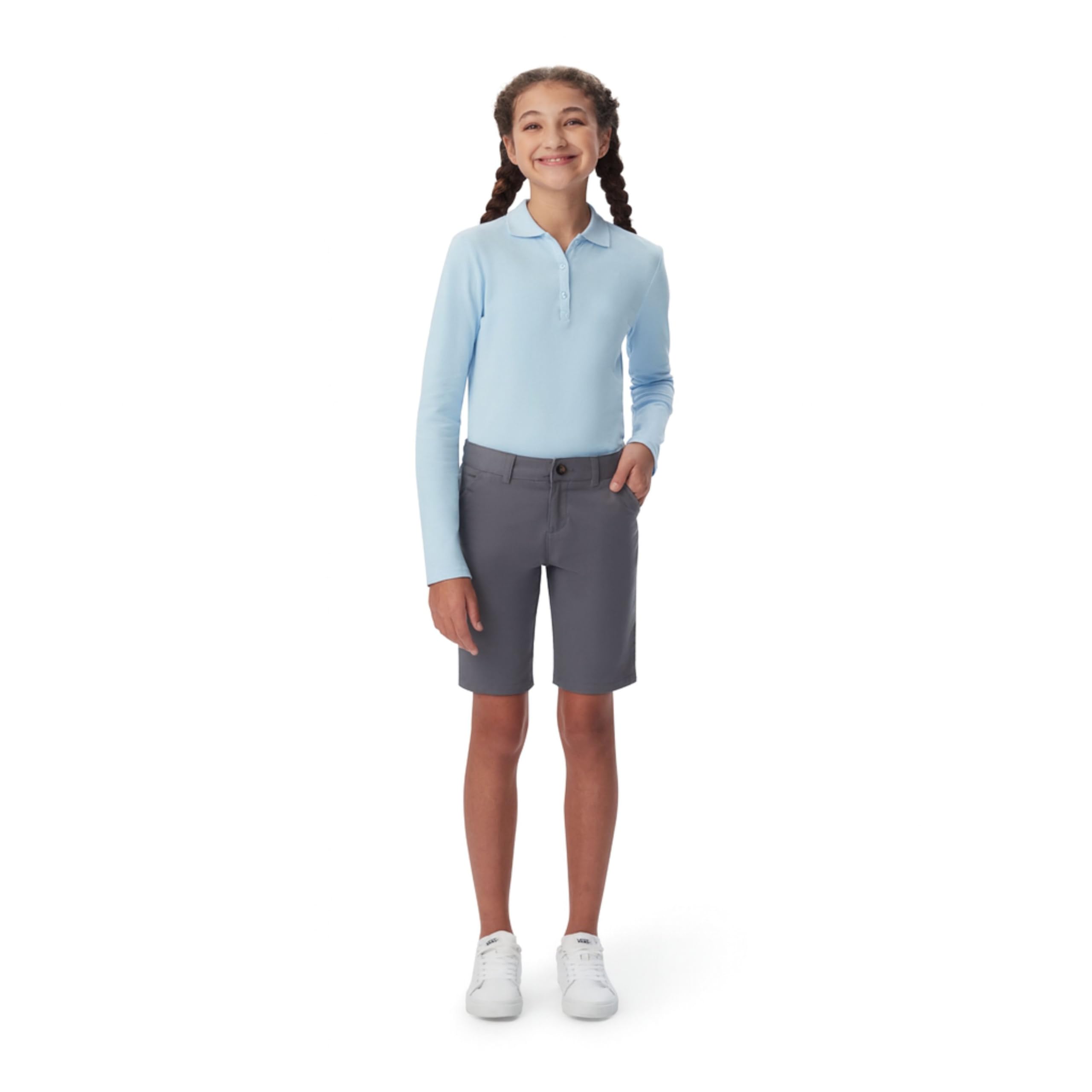 French Toast Girls' Adjustable Waist Stretch Twill Bermuda Short (Standard & Plus), School Uniform Grey, 12 Plus
