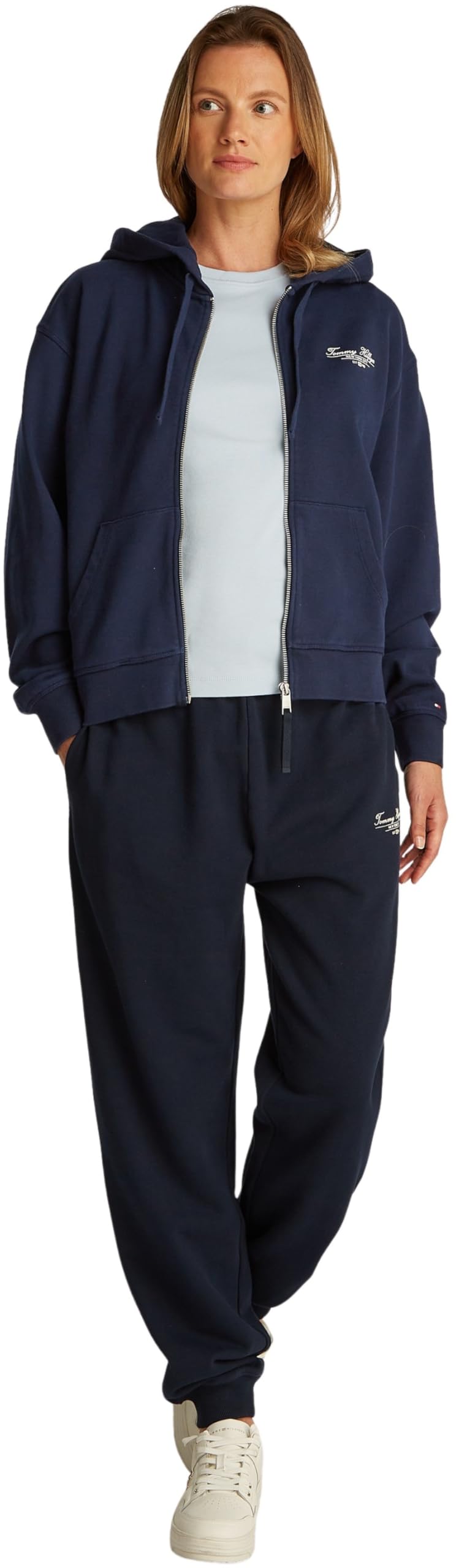 Tommy Hilfiger Damska bluza z kapturem REG Script Zip WW0WW44632, Niebieski (Dark Night Navy), M