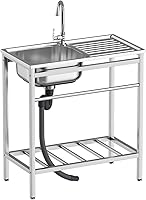 DuyviSteil Free Standing Stainless Steel Utility Sink with 360° Swivel Faucet - Single Bowl for Kitchen, Garage, Laundry, Backyard