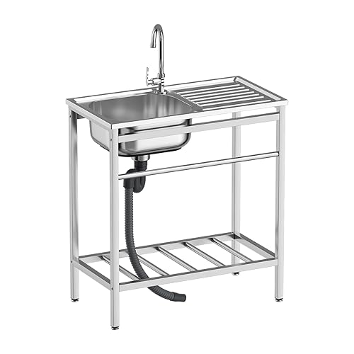 Free Standing Single Bowl Kitchen Sink, Stainless Steel Utility Sink