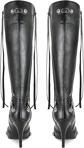 Miniatura 4 de Dsevht Botas altas hasta la rodilla negras de aguja para mujer, botas de tacón alto de moda con cremallera