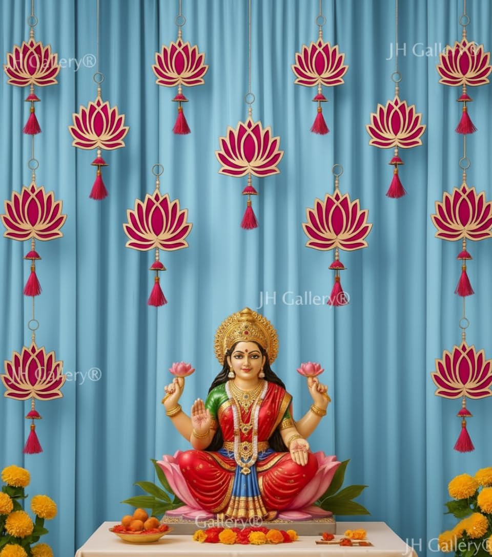 JH Gallery Lotus Hangings for Decoration Wall Hangings for Temple Decor, Diwali Decor | Lotus Hangings for Decoration | Diwali Decoration Items for Home Decor | Pooja Decoration Items (Pack of 6)