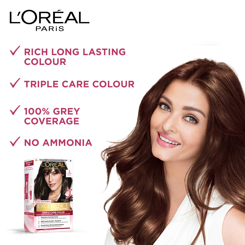 L'OREAL PARIS Excellence Creme Hair Color, 3 Dark Brown/Natural Darkest Brown, 72ml+100g & Excellence Creme Hair Color, 5 Light Brown/Natural Brown, 72ml+100g : Amazon.in: Beauty