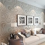 KeTian moderne luxuriöse abstrakte 3D-Kurventapete Vlies Beflockungsstreifen für Wohnzimmer/Schlafzimmer Tapetenrolle 0,7 m (2,29 'W) x 8,4 m (27,56 'L) = 5,88 ㎡ (63,11 m²) (cremefarben&silber&grau)