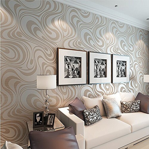 KeTian moderne luxuriöse abstrakte 3D-Kurventapete Vlies Beflockungsstreifen für Wohnzimmer/Schlafzimmer Tapetenrolle 0,7 m (2,29 'W) x 8,4 m (27,56 'L) = 5,88 ㎡ (63,11 m²) (cremefarben&silber&grau)