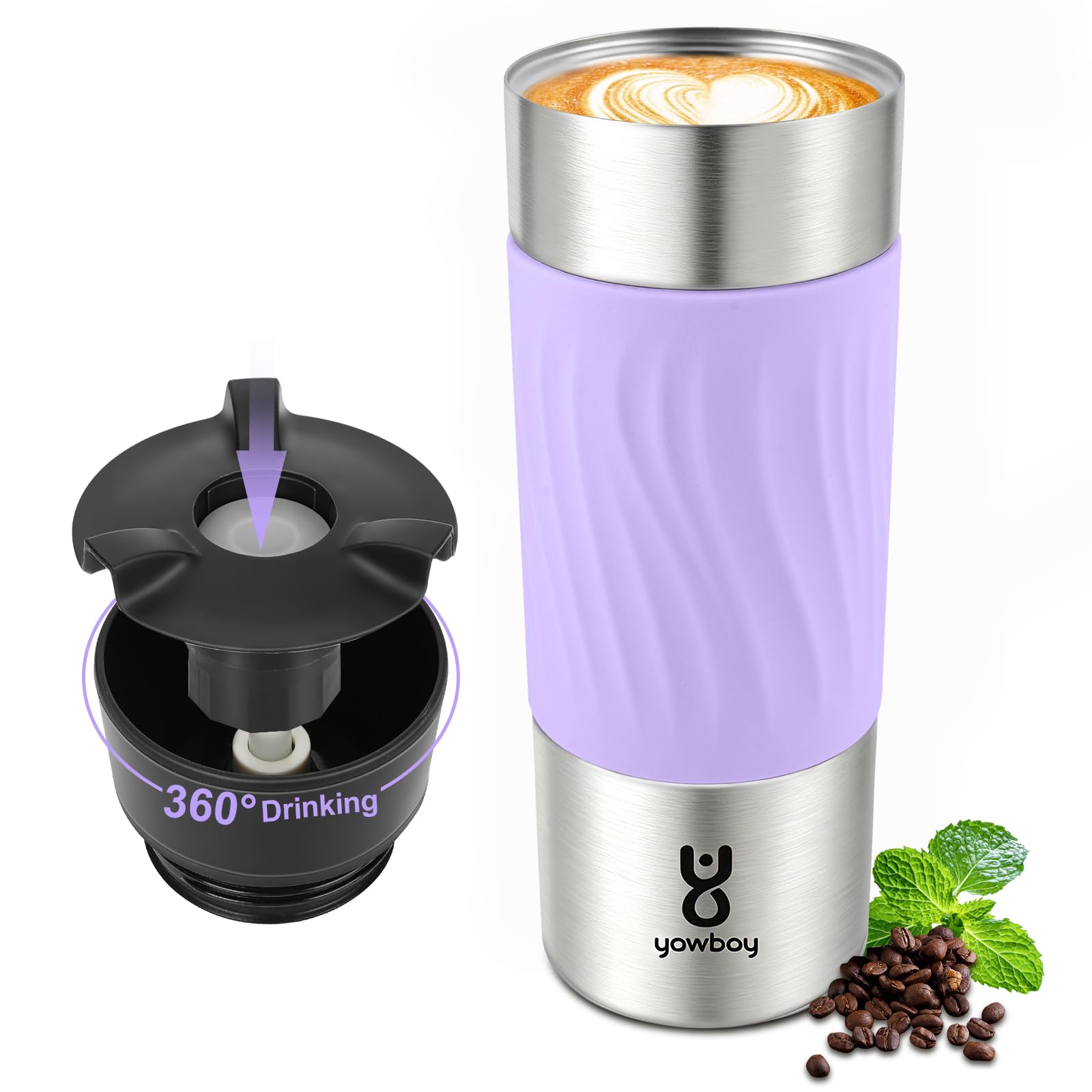 Yawbay Coffee Cup Travel Mug 360°Drinking,510ml Travel Coffee Mug Leakproof,Insulated Travel Mugs for Hot and Cold Drinks Spill Proof(Lightpurple) — image 1