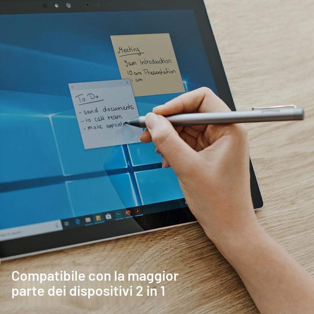 Bamboo Ink Active Penna Digitale, 2a Generazione, 4.096 Livelli di Pressione per Dispositivi Touchscreen Microsoft Windows 10, Certificati Windows, Grigio