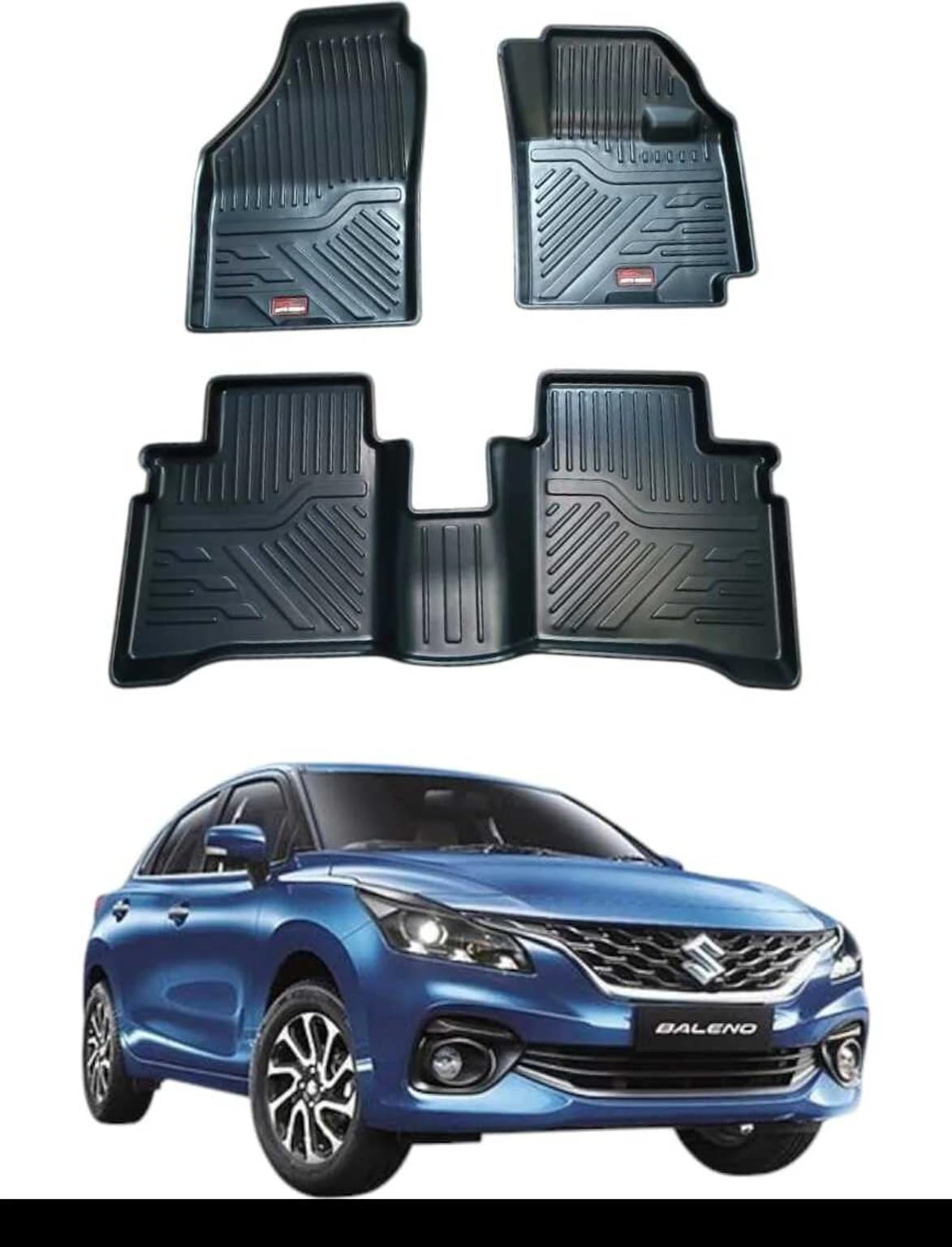 3D Tray Floor Mats for Maruti Suzuki Baleno (2016–2024) | Custom Fit Waterproof Car Floor Mat Set | Anti-Slip, All-Weather Protection (Black) 3Pc Car Floor mats (2 Front, 1 Back)
