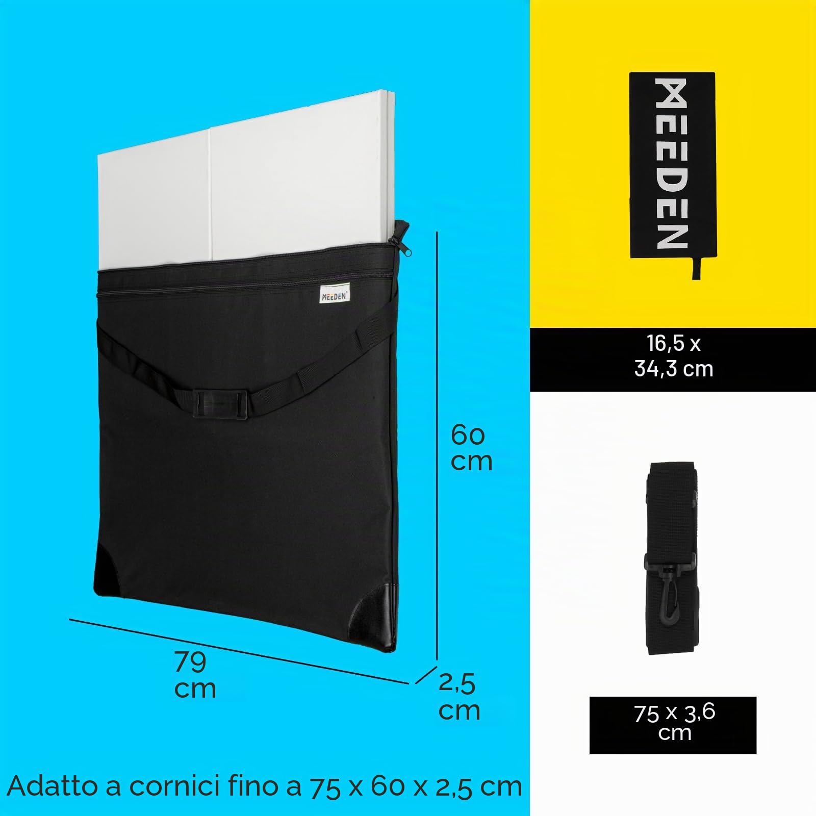 MEEDEN Art Portfolio Case A2/A3, Portatile Disegno Bordo Borsa Arte Borsa Da Trasporto Arte Impermeabile 600D Oxford, Portfolio per Opere d'arte, Tela, Fotografia, Poster, Nero (79 x 61 x 5 cm