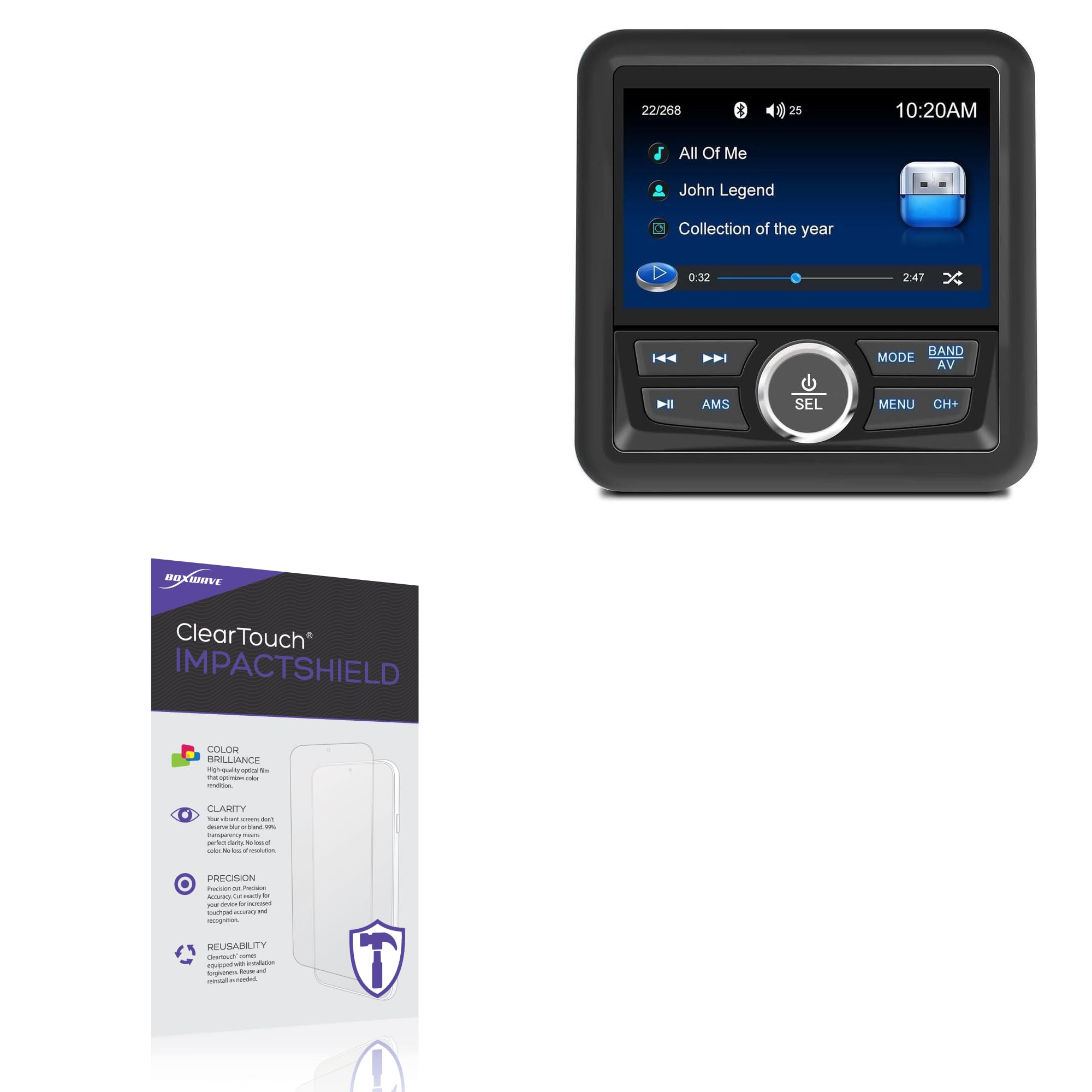 BoxWave Screen Protector Compatible With AUDIOZERONE JI8415A Display (4 in) - ClearTouch ImpactShield (2-Pack), Impenetrable Screen Protector Flexible Film