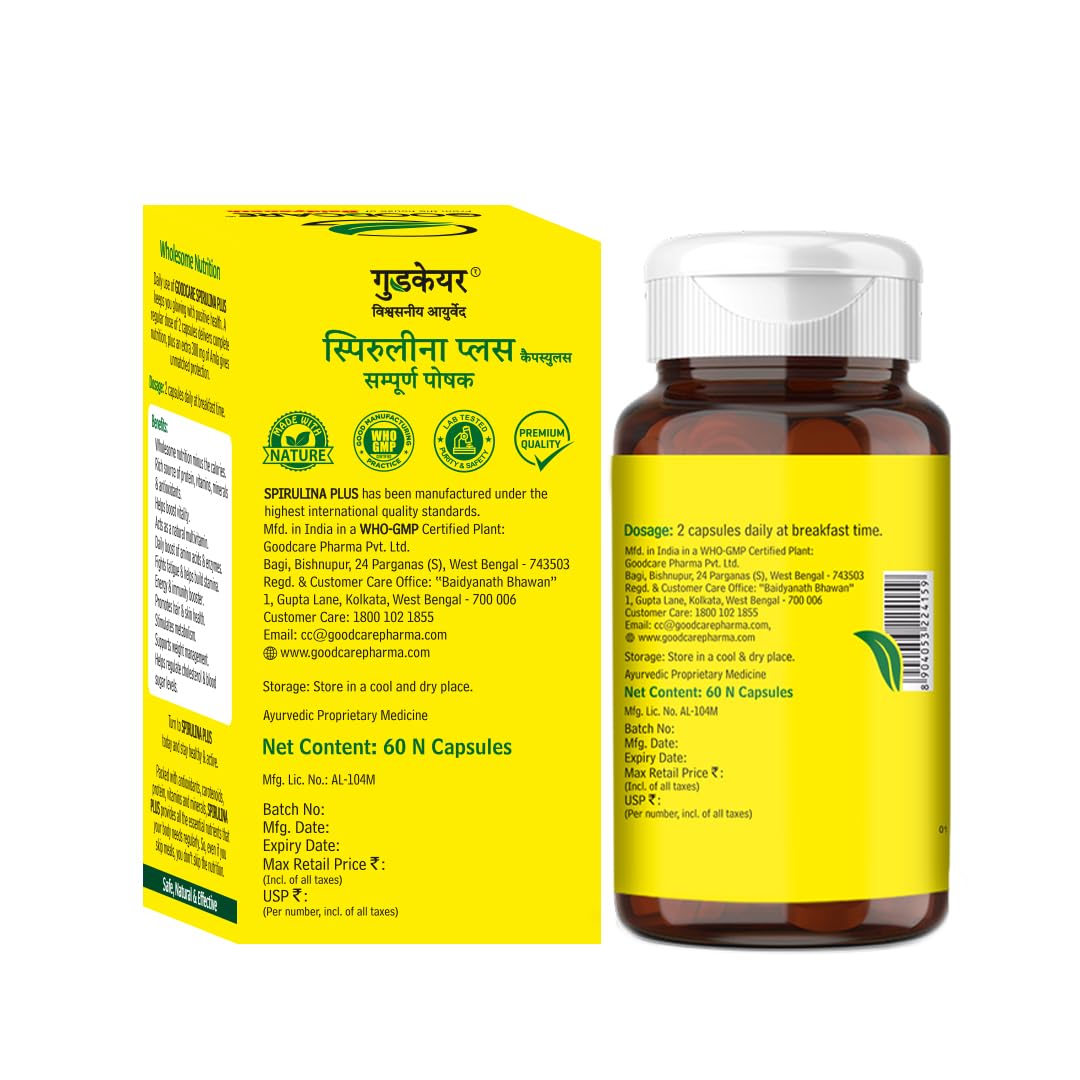 Goodcare Spirulina Plus 60 Capsules | Ayurvedic Superfood with Amla & Vitamin C | Boosts Energy, Immunity & Metabolism | Supports Weight Management - Image 8 thumbnail