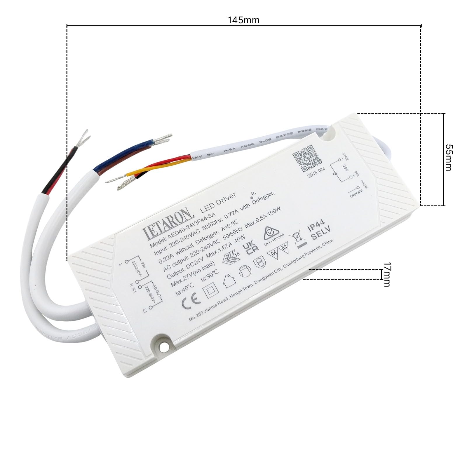 LED Driver AED40-24VIP44-3A Elektronischer Transformator 24V 40W 1670mA Trafo Power Supply Treiber weiß