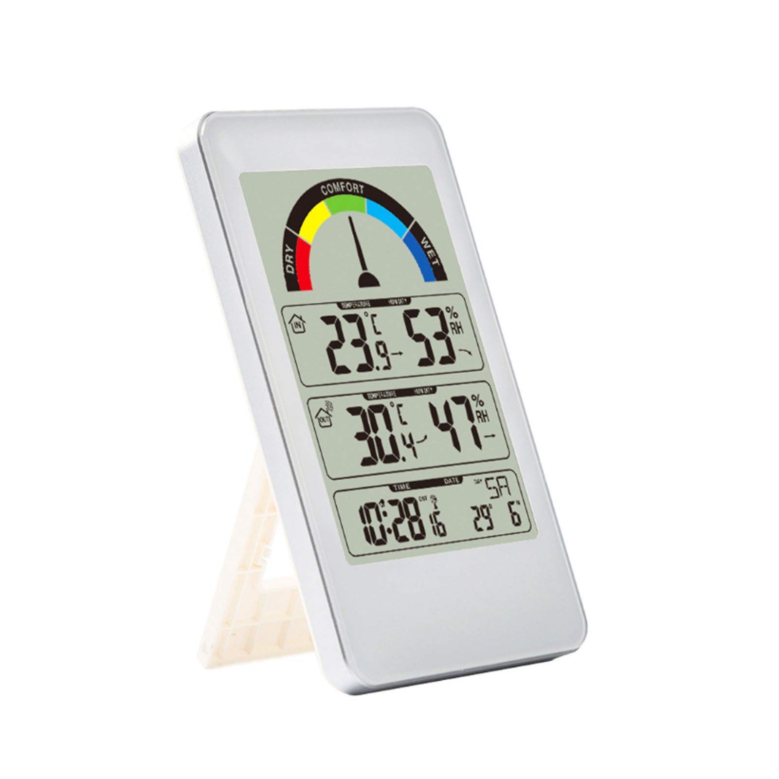 Wetterstation, Wecker, buntes LCD-Display, Temperatursensor, Wettervorhersageuhr mit Wettermonitor, Innen- und Außenthermometer