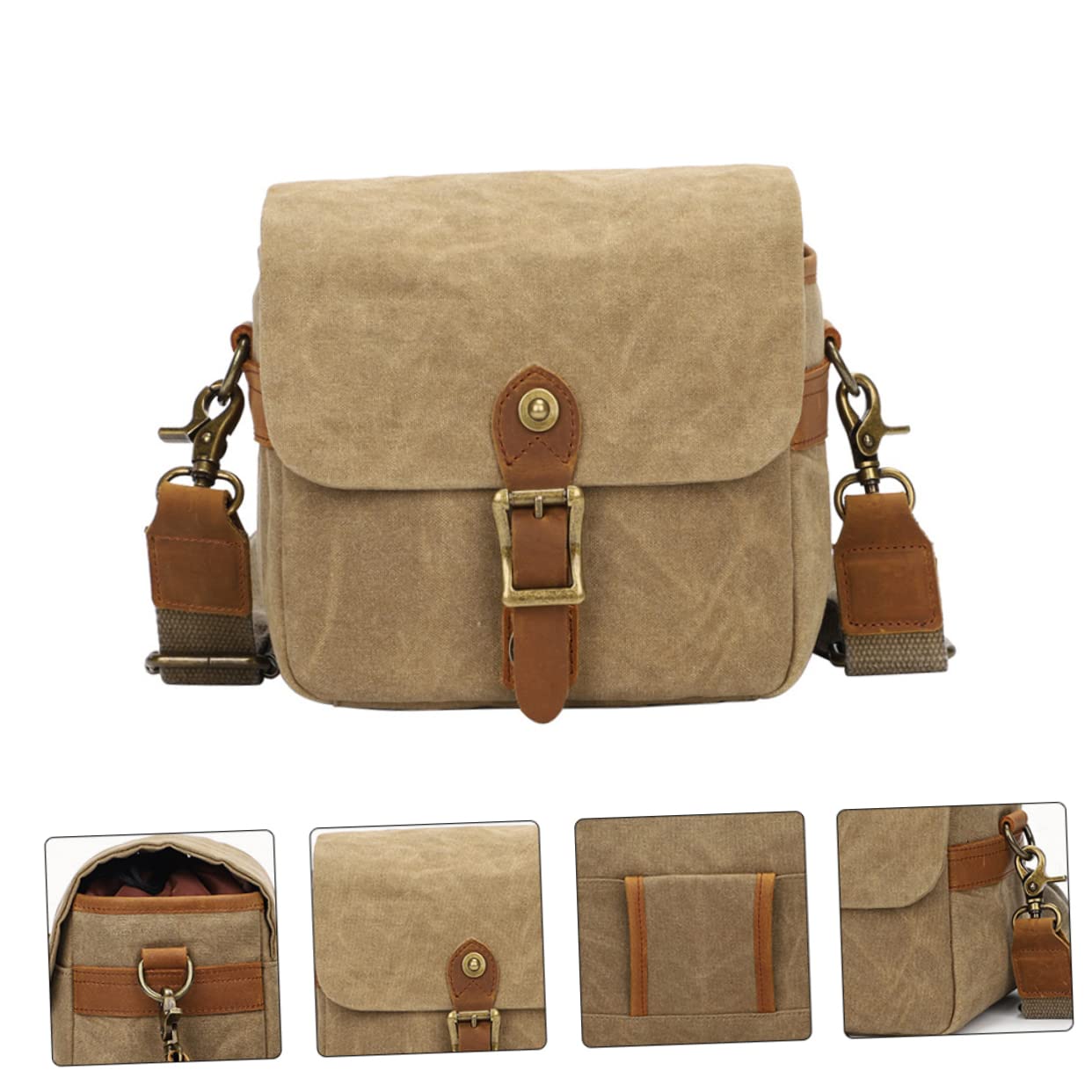 Veemoon Bolsa de Lona para Cámara Portátil Cámara Mirrorless Anticaídas para Fotógrafos al Aire Libre Resistente Color Caqui Compartimento para Accesorios