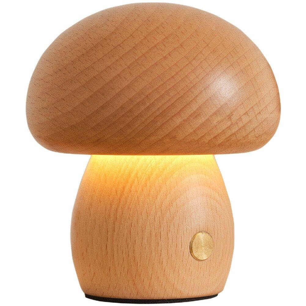 Muteitt Mushroom Night Light, Usb Bedside Lamp, Vintage Wooden Table Lamp Mushroom Light Decor for Bedroom