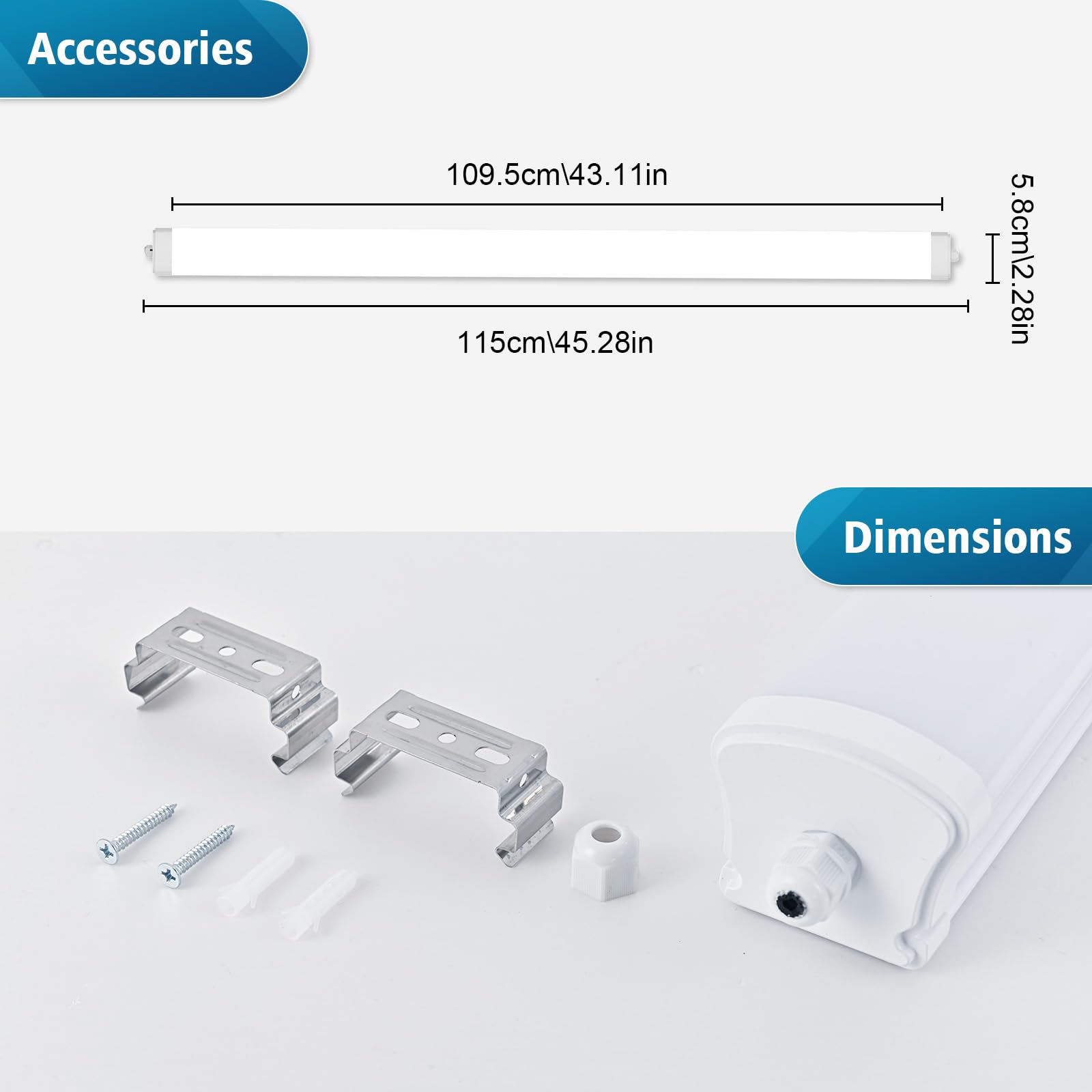 Lot de 1 Réglette LED 120 cm, 36W 3960 LM Neon LED, 3 Couleur (3000K/4000K/6500K) IP65 extérieur étanche, Tubes Lumineux pour garage, Cave,entrepôt, bureau, atelier, éclairage de cuisine
