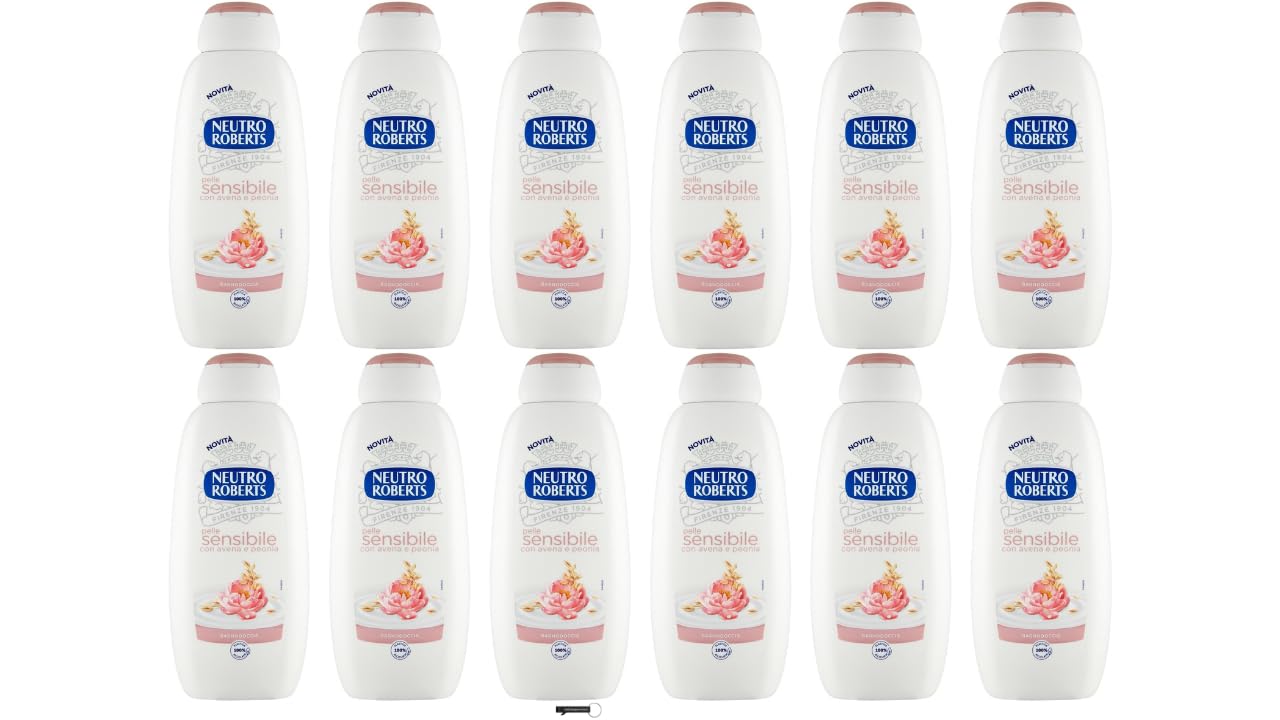 12X Neutro Roberts Bagnodoccia Pelle Sensibile, Duschgel für empfindliche Haut mit Hafer und Pfingstrose, 450 ml,+ Italy shop Kostenloser Schlüsselanhänger