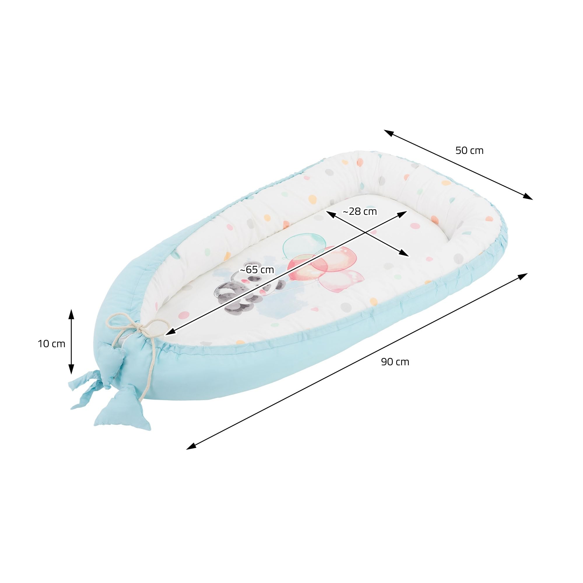 Joyz Babynest, Panda Hellblau, 90x50cm, Baumwolle, zweiseitig, antiallergisch, tragbar, Multifunktionale Babynestchen, Kokon für Babys & Säuglinge, Baby Nest Babybett Neugeborene Kuschelnest Reisebett