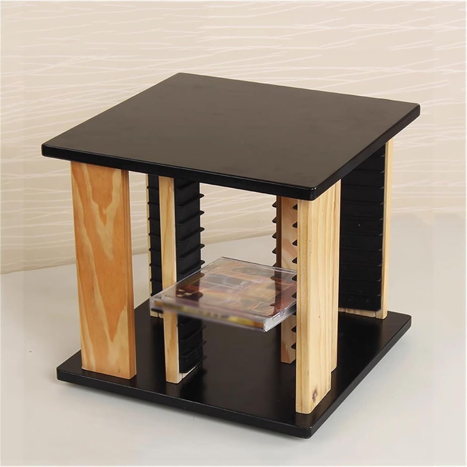 Record Holder Rotatable Wooden CD Record Rack Game Disc Storage Shelf Record Display Rack