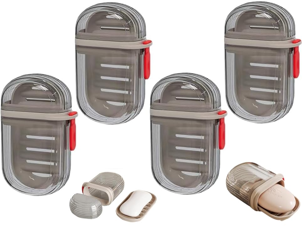 Abiyou Jabonera de Viaje, 4 Piezas Estuche de Jabón de Viaje, Jabonera de Baño Portátil,Jaboneras de Viaje con Tapa,Contenedor de Jabón de Viaje,Mini Jabonera a Prueba de Fugas,para Baño,Viajar(Negro)