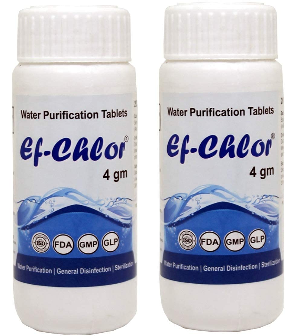 Ef-Chlor Overhead & Underground Water Tank Purification Tablets (4gm) for 5280 Gallons Water Jar of 20 Tablets 3 Years Shelf Life 1 Tablet purifies 264 Gallons Water - Pack of 2