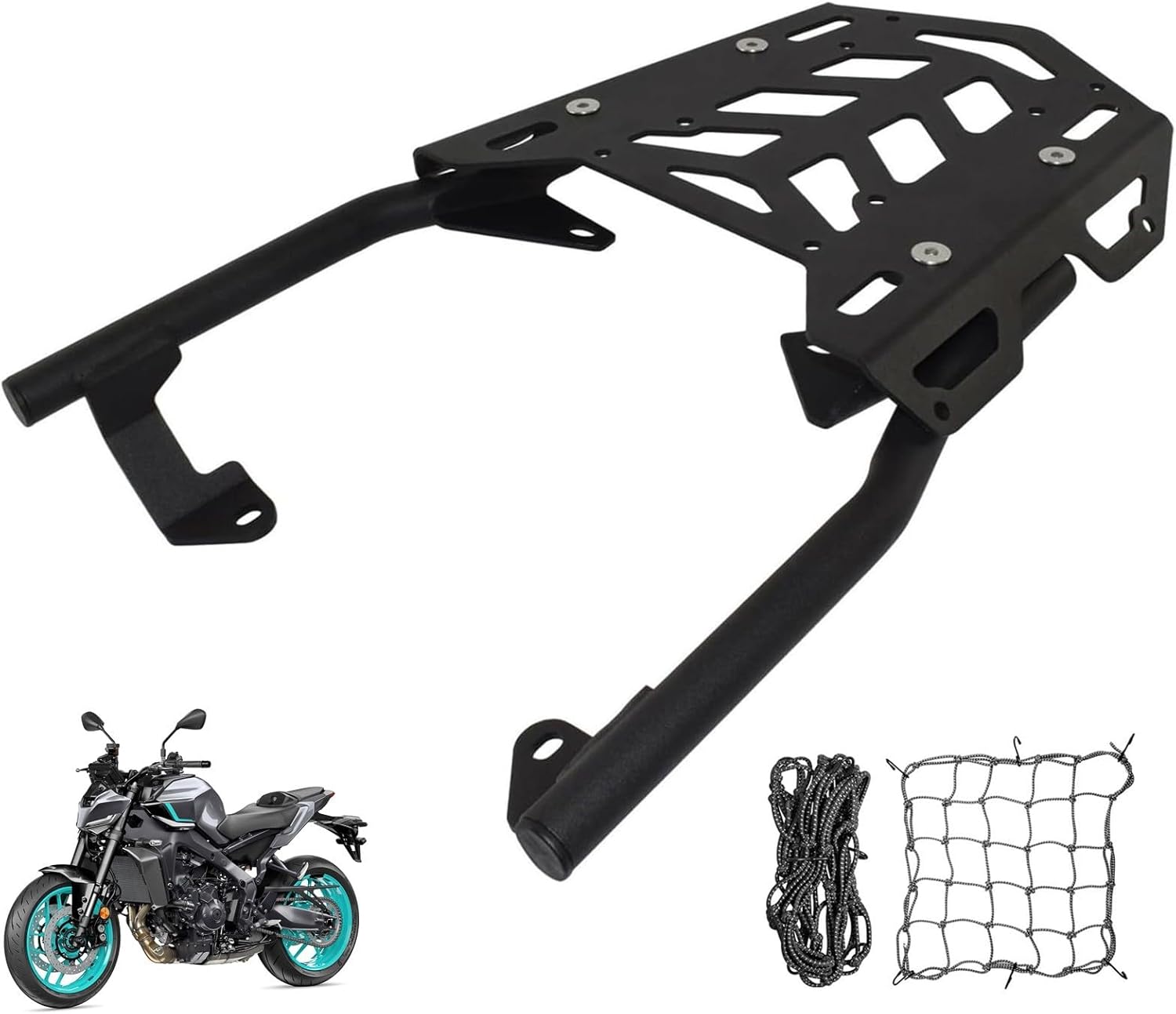 for Yamaha MT-09 Tracer 900 GT 2018 2019 2020 Heavy Duty Motorcycle Luggage Rack Cargo Carrier Powder Coated Sturdy 100 lbs Capacity Top Box Holder Support Bracket with 2pcs Nets