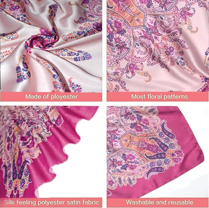 Stylfresh Satin Silk Large Square Scarf for Women, Hair Wrapping at Night Bandana Fashion Wrap Neck scarves (WS204-P)3