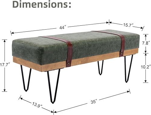 Miniatura 2 de LukeAlon Cómodo banco de entrada largo de piel sintética, acolchado para dormitorio, banco otomano moderno con dos correas y patas de horquilla de