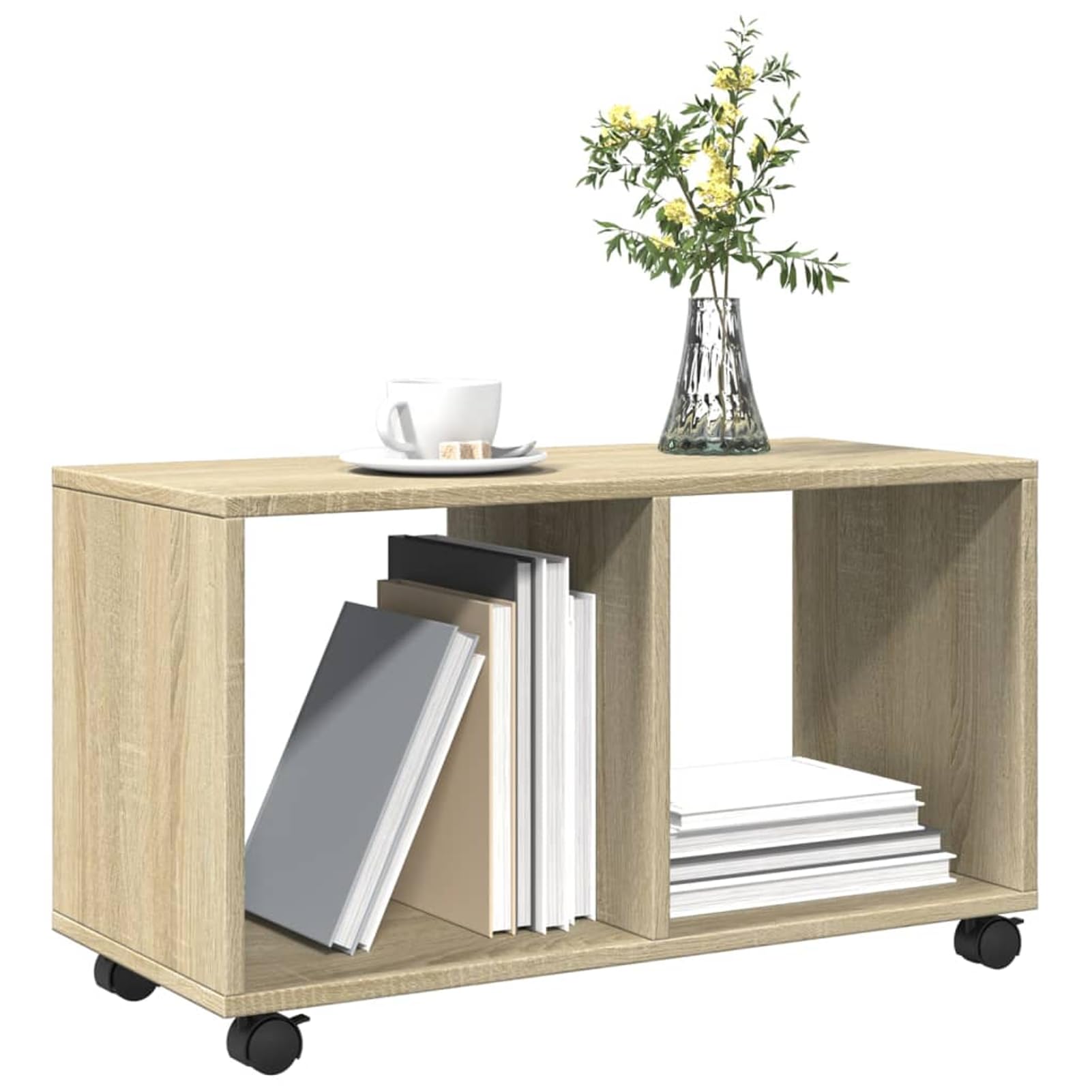Armario con ruedas de freno, roble Sonoma, 72 x 33 x 42,5 cm, fácil de mover para oficina y salón