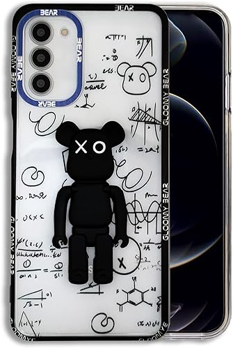 DOWINTIGER Funda compatible con Samsung Galaxy A03S A02S Cool Designer 3D Bear con diseño de soporte para niños y hombres, moda urbana, suave,