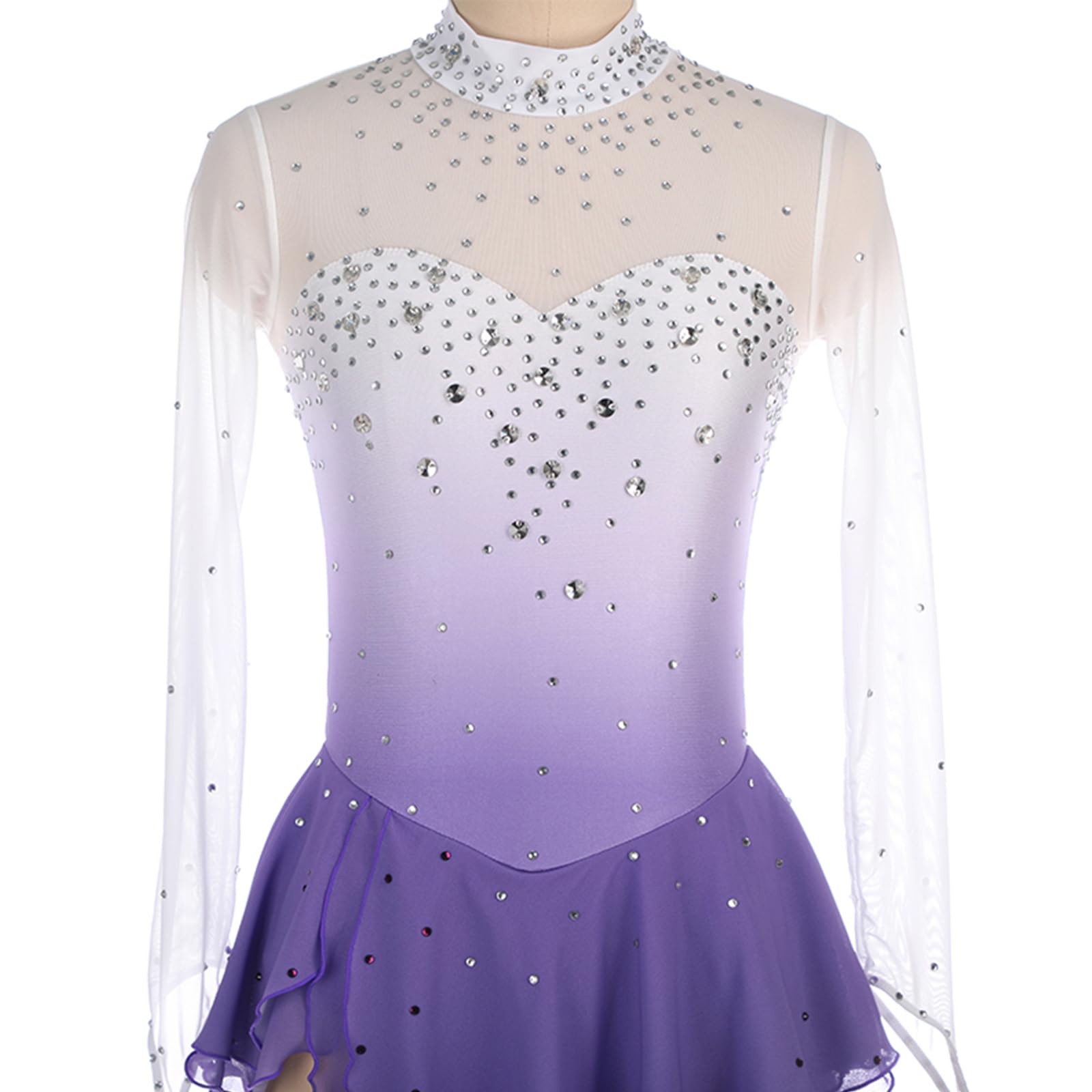 Vestido De Danza Patinaje sobre Hielo para Niña Leotardo De Manga Larga Maillot De Gimnasia Rítmica Competición Vestido De Bailarina Ballet