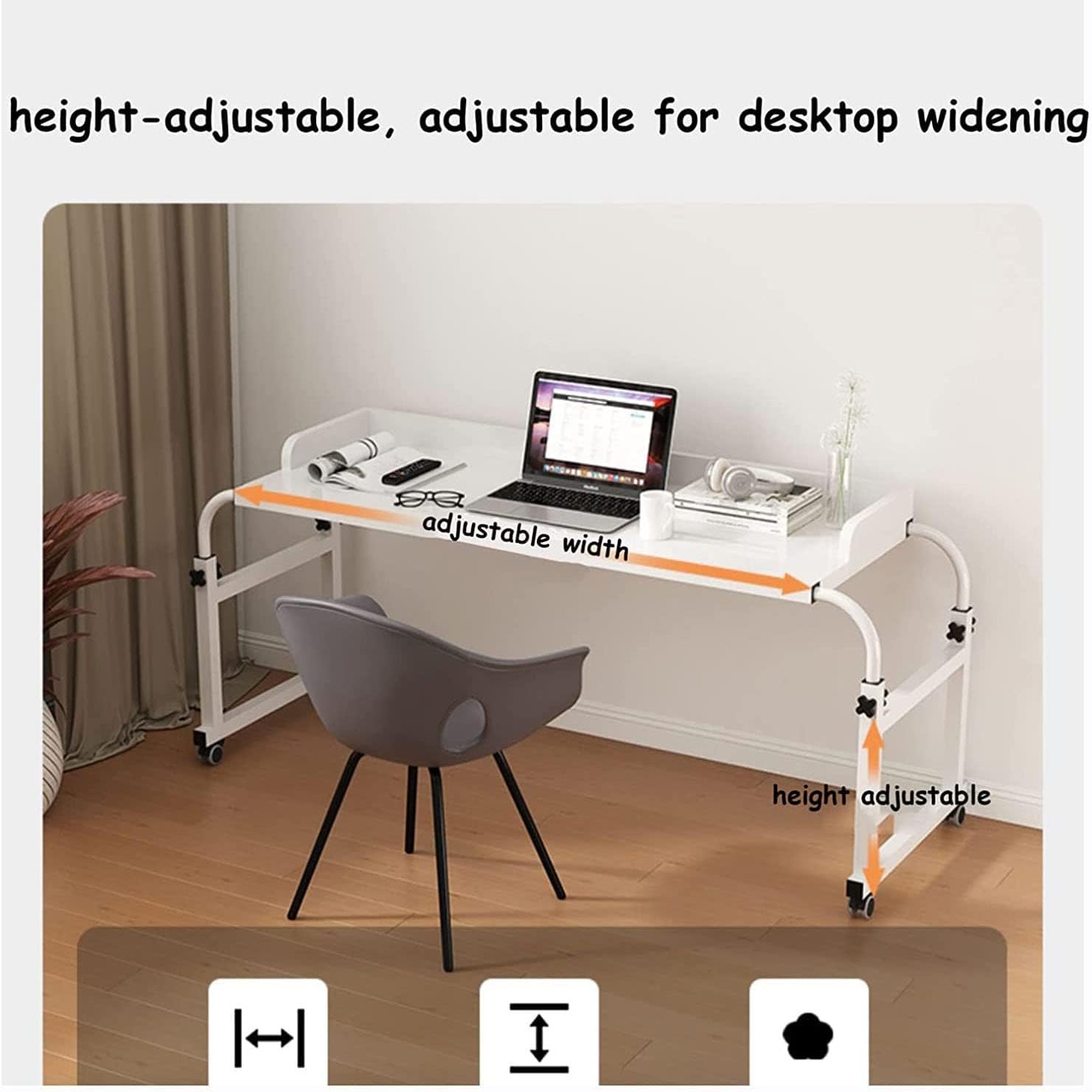 Extendable Rolling Overbed Table, Height & Length Adjustable Bedside Laptop Table Mobile Computer Workstation for Home Office Use (Color : B, Size : 120cm)
