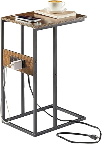 BUDOME Mesa auxiliar en forma de C con estación de carga, mesa auxiliar con tomas, mesa de sofá con puertos USB C, mesa C con superficie premium y disponible en Yaxa Costa Rica