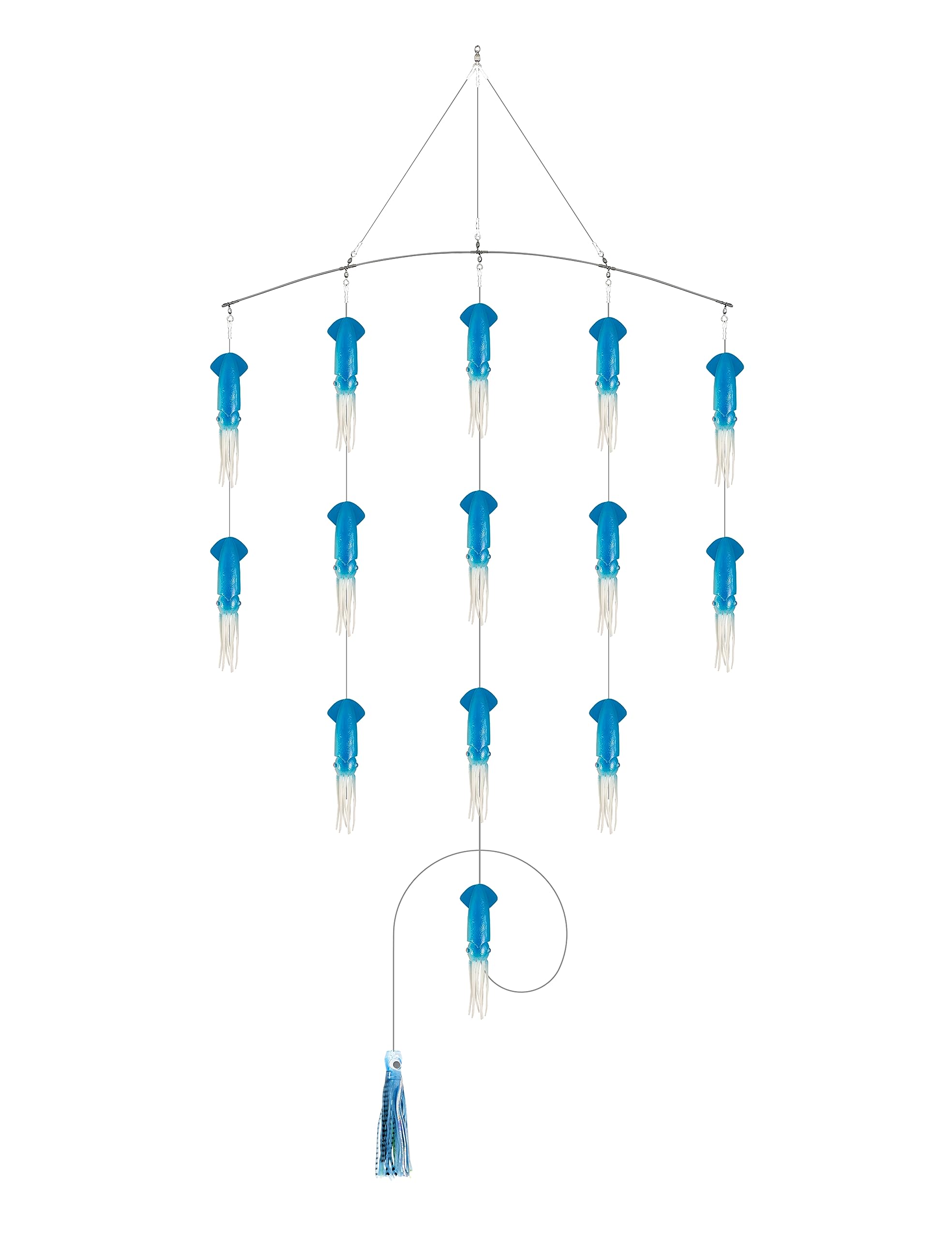 BLUEWING 18"/36" Fishing Soft Squid Spreader Bar Offshore Fishing Spreader Bar with 6in/9in Soft Squid and Big Game Trolling Lure for Wahoo Tuna Marlin Mahi Mahi, Includes Mesh Bag